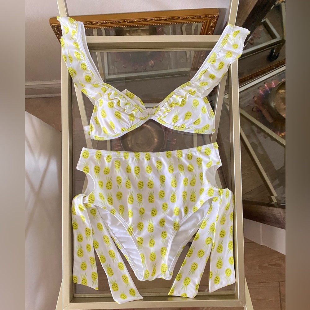 Sugar Coast By Lolli Two Piece Ruffle Bikini, Tie High Waist Bottoms S, Top XS